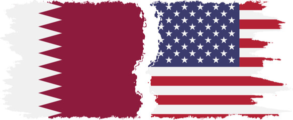 United States and Qatar grunge flags connection vector
