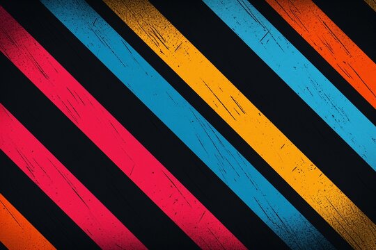 Colorful Nostalgia Burst: 1970s, 80s, and 90s Retro Colors Illuminate Vintage Striped Background in a Graphic 1980s Design on Black