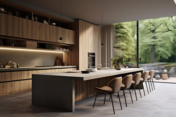 Modern kitchen interior design with dining table and decoration