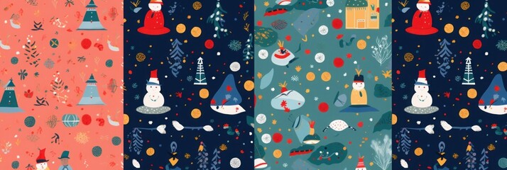 Set of New Year and Christmas seamless patterns with holiday symbols and element, Generative AI 