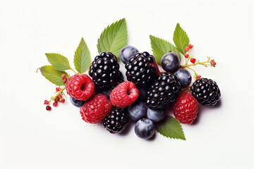 Mulberry and blackberry berries isolated white background