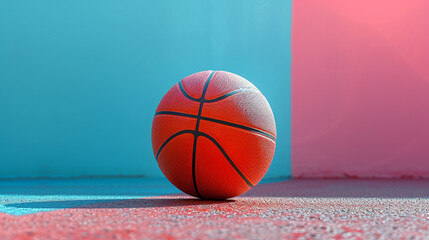 An image of a basketball transformed into an abstract pastel geometric shape on a simple background,