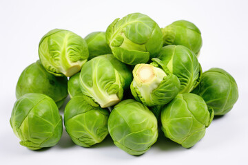 Multiple brussels sprouts, isolated white background