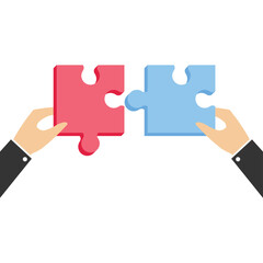 Jigsaw puzzle and business cooperation, Vector illustration in flat style


