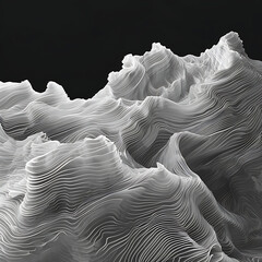a black and white photo of a wavy pattern with waves, in the style of surreal 3d landscapes, generative art