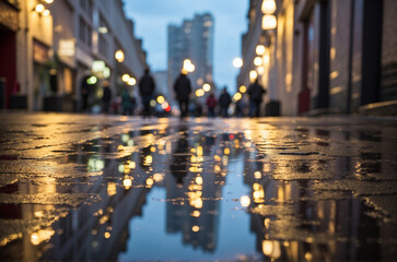 Cityscape Reflections landscapes in puddles or reflective surfaces after rain