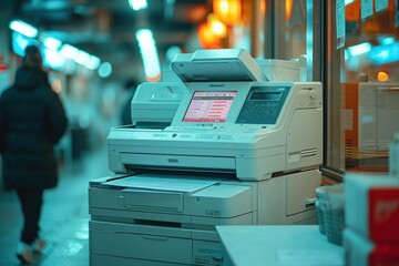 Hand use copier or photocopier - obrazy, fototapety, plakaty