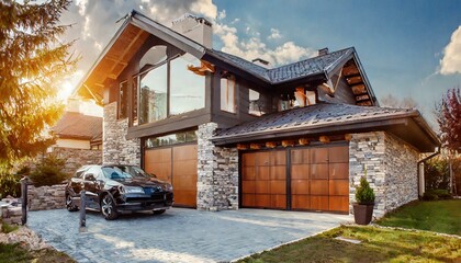 Luxurious new construction home. Modern style house with car garage