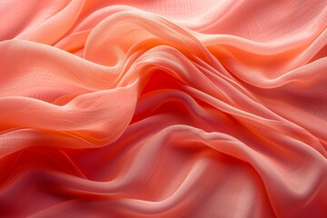 Fototapeta premium Close up of an extremely colorful red peach color fabric, in the style of ethereal images