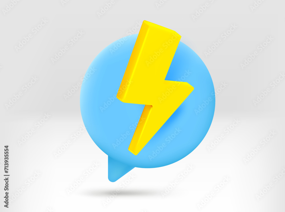 Poster speech cloud with lighting sign. 3d vector isolated illustration