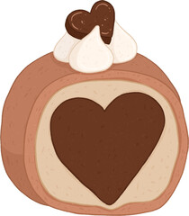 Chocolate Heart Roll Cake Illustration