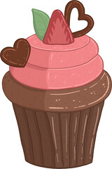 Chocolate Strawberry Buttercream Cupcake Illustration