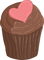 Chocolate Heart Cupcake Illustration
