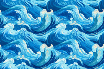 blue oceans, swirling water, swell or wave. colorful turbulence, environmental awareness, freehand painting. sea abstract background, stormy seascapes. sky-blue and navy. seamless pattern. - obrazy, fototapety, plakaty