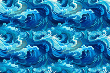 blue oceans background, swirling water, swell or wave. colorful turbulence, environmental awareness, freehand painting. sea abstract background, stormy seascapes. sky-blue and navy. seamless pattern. - obrazy, fototapety, plakaty