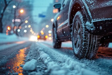 car with tires running in the snow