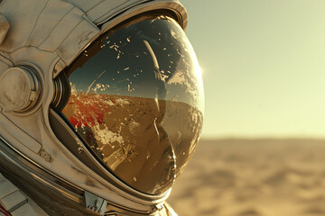 Close-up of an astronaut's helmet in a spacesuit on the moon - obrazy, fototapety, plakaty