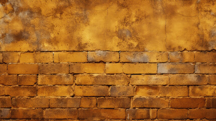 Old brick wall background, golden yellow grunge texture or pattern for design. Generative ai