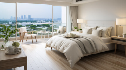 3d rendering luxury modern bedroom suite in hotel