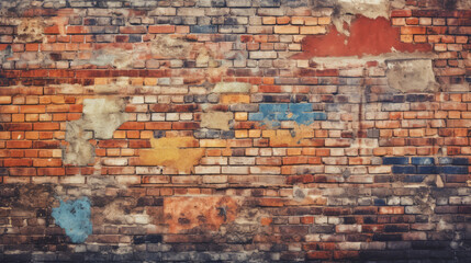 Old brick wall background, retro colors grunge texture or pattern for design. Generative ai
