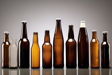 Unopened Full Beer Bottles for Bar Ales and Beyond - Blank Beverage Bottles for Alcohol - obrazy, fototapety, plakaty
