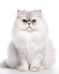 Fototapeta premium Proud Persian Cat Sitting in Front of White Background. The Perfect Pet for Animal Lovers
