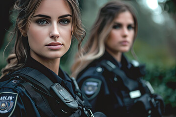 Fototapeta premium photo of beautiful police women wearing police uniforms