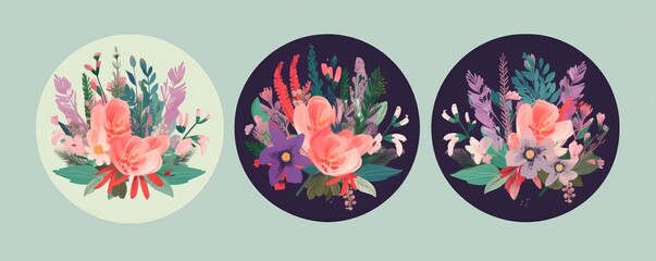 Beautiful romantic collection with floral card. Spring flower bouquets, Generative AI 