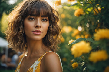Stunning Woman in a Floral Bokeh Garden Generative AI