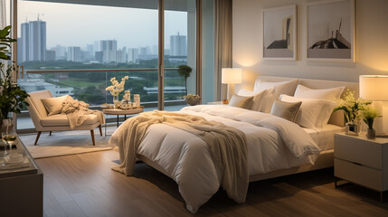 3d rendering luxury modern bedroom suite in hotel