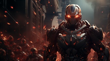 Futuristic Cyborg Leader in Sci-Fi War Setting