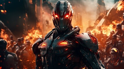 Futuristic Cyborg Leader in Sci-Fi War Setting