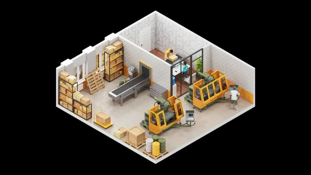 3D Warehouse in Isometric Style. Loop Animation. Alpha channel