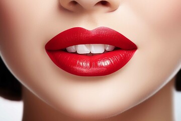 Picture of a woman’s lips smiling with red lipstick