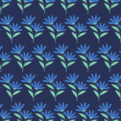Pattern of blue felicia flowers, dark background