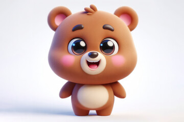 Obraz na płótnie Canvas full body little cute happy bear 3d character with bulging eyes on solid a white background. ai generative