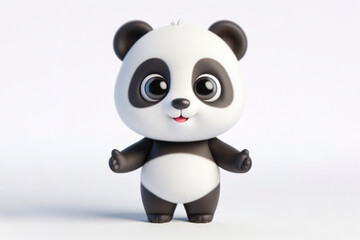 Naklejka premium full body little cute happy panda 3d character with bulging eyes on solid a white background. ai generative