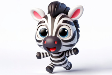 full body little cute happy zebra 3d character with bulging eyes on solid a white background. ai generative