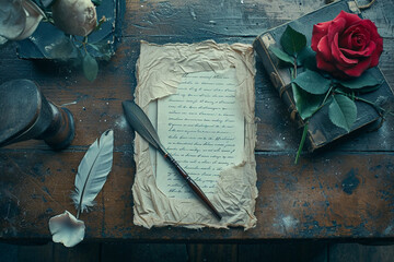 Red Rose and Vintage Handwritten Letter
