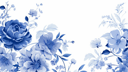 Blue flowers on white background in toile style
 - obrazy, fototapety, plakaty