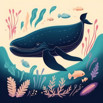 Whale  illustration. Underwater marine life, Generative AI 