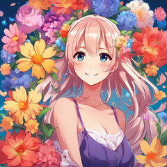 Obraz na płótnie Canvas Portrait of a Happy Girl with Flowers