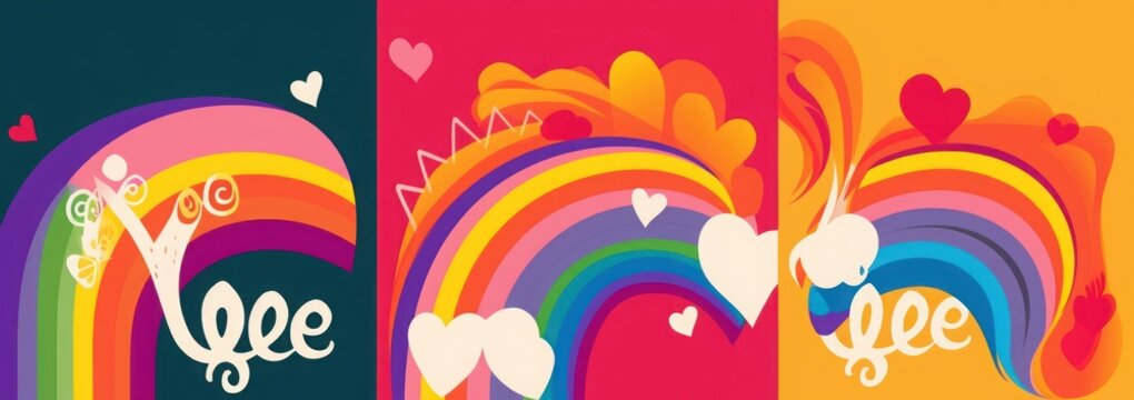 Colourful rainbow illustration: love and peace, Generative AI 