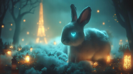Enigmatic Snow Rabbit in a Mystical Winter Wonderland