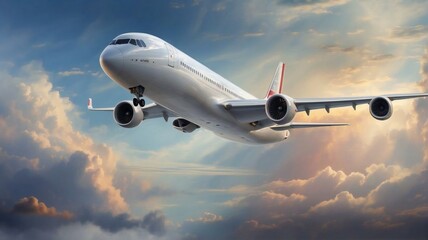 Fototapeta na wymiar A large jetliner soaring through a cloudy sky