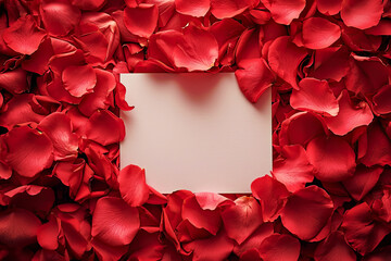 Mockup with red rose petals and white paper
