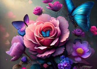 fantasy background flowers and butterflies Generative AI