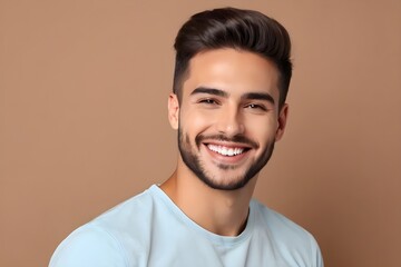 Obraz premium Beautiful Young Man Showcasing a Beaming Smile with Sparkling White Teeth.