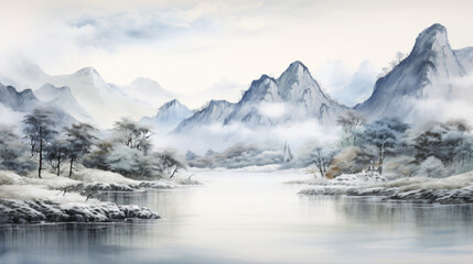 Fototapeta na wymiar Chinese style classical traditional ink landscape