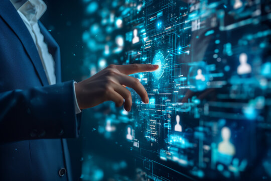 Typing Businessman on Digital Touch Interface Connecting to Global Network for Future Development in Software Engineering and Web Design